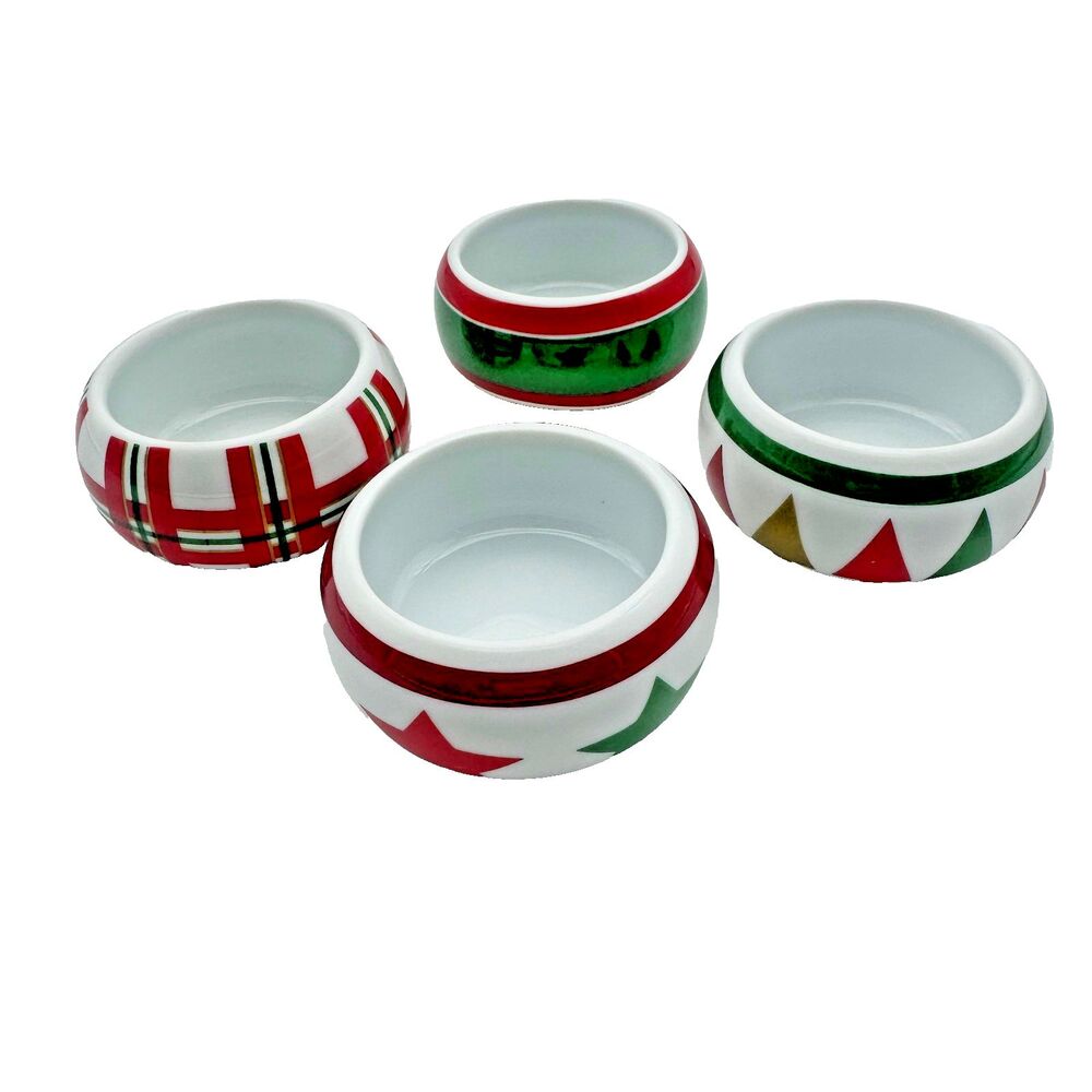Vintage La Vie Mini Bowls Set of 4 Holiday Red Green Gold Ceramic Trinket Dips